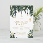 グリーンブルー金ゴールドクリスマスパイン枝グリッター 招待状 (スタンド正面)