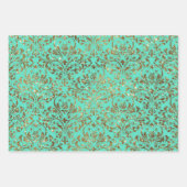 グリーンブルー金ゴールドダマスクレースフローララッピング紙 ラッピングペーパーシート (正面2)