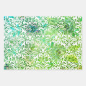 グリーンブルー金ゴールドダマスクレースフローララッピング紙 ラッピングペーパーシート (正面)