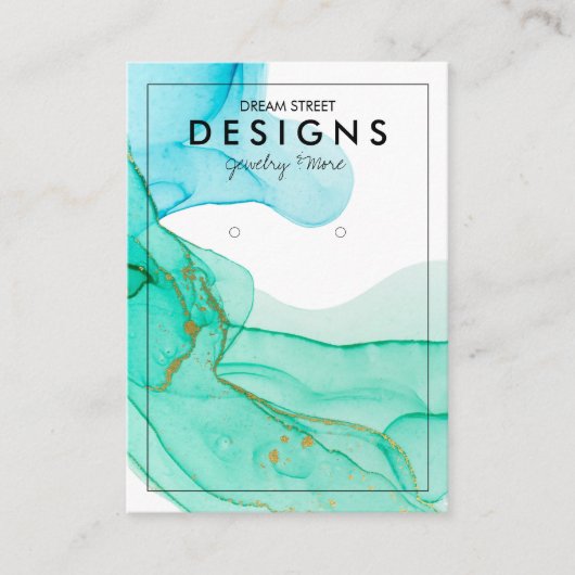 グリーンブルー金ゴールドトレンディーイヤリングディスプレイカード 名刺 (正面)