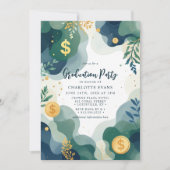 グリーンブルー金ゴールドファイナンスドルフォトグラードパーティー 招待状 (正面)