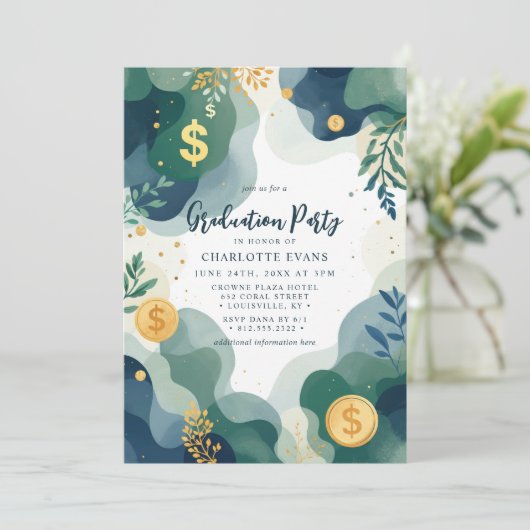 グリーンブルー金ゴールドファイナンスドルフォトグラードパーティー 招待状 (スタンド正面)