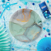 グリーンブルー金ゴールド大理石かわいらし ペーパープレート (パーティー)