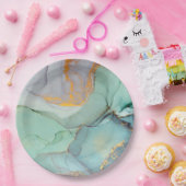 グリーンブルー金ゴールド大理石かわいらし ペーパープレート (パーティー)