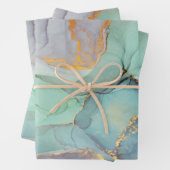 グリーンブルー金ゴールド大理石かわいらし ラッピングペーパーシート (インサイチュ)
