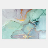 グリーンブルー金ゴールド大理石かわいらし ラッピングペーパーシート (正面)