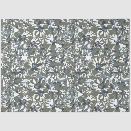 グリーンブルー開花フローラルパターン 薄葉紙 (正面)