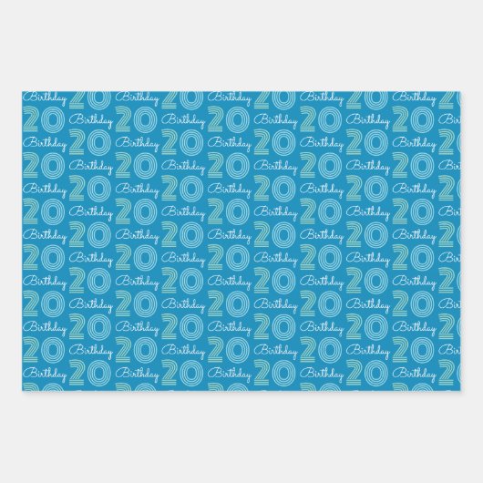 グリーンブルー20誕生日 ラッピングペーパーシート (正面3)