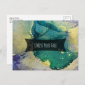 グリーンブルー&金ゴールドアルコールインク恋しく思Iお客様の顔 ポストカード (正面/裏面)