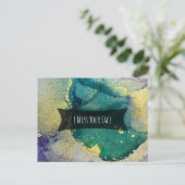 グリーンブルー&金ゴールドアルコールインク恋しく思Iお客様の顔 ポストカード (スタンド正面)