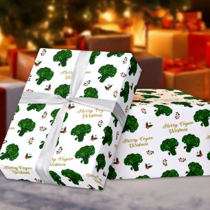 グリーンブロッコリーメリービーガンクリスマス ラッピングペーパー