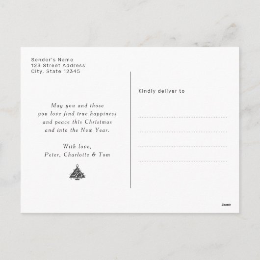 グリーンプエレガントライドホリーサンタトナデークリスマスクリスマス シーズンポストカード (裏面)