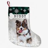 グリーンプライ素朴ドパインツリーズドッグボーンペットフォト スモールクリスマスストッキング (正面)