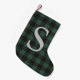 グリーンプラッドのモノグラム入りクラシックホリデーラスティック スモールクリスマスストッキング
