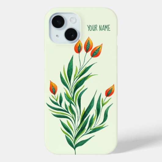 グリーンプラントオレンジバッド抽象芸術植物名 Case-Mate iPhoneケース (裏面)