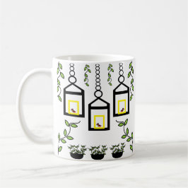 グリーンプラントバードの自然パターン コーヒーマグカップ