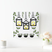 グリーンプラントバードの自然パターン スクエア壁時計 (ホーム)