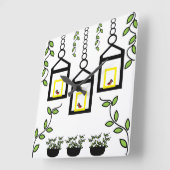 グリーンプラントバードの自然パターン スクエア壁時計 (傾斜)