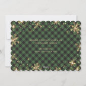 グリーンプレイドきらめくスノーフレーク写真クリスマス シーズンカード (裏面)