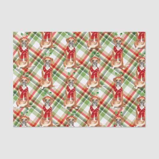 グリーンプレイドとクリスマスボクサー犬の恋人の休日 薄葉紙 (正面)