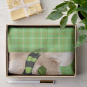 グリーンプレイドとクリスマスポメラニア犬犬 薄葉紙 (ギフト)