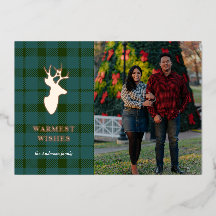 グリーンプレイドとバラ金ゴールドディアフォイルホリデーカード