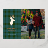 グリーンプレイドとバラ金ゴールドディアフォイルホリデーカード 箔シーズンカード (正面)