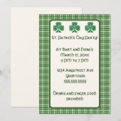 グリーンプレイドと緑のシャムロックの聖パトリックの日 招待状 (正面/裏面)