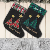 グリーンプレイドのクリスマスツリー金ゴールド星 ラージクリスマスストッキング