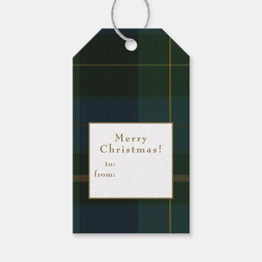 グリーンプレイドのクリスマス ギフトタグ (正面)