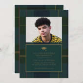 グリーンプレイドの卒業発表招待状 招待状 (正面/裏面)