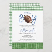 グリーンプレイドの少年たち サッカーベビーシャワー招待状 招待状 (正面/裏面)