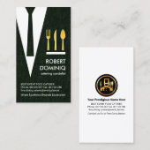 グリーンプレイドウェイタースーツ金ゴールド刃物仕出し業者 名刺 (正面/裏面)