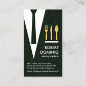 グリーンプレイドウェイタースーツ金ゴールド刃物仕出し業者 名刺 (正面)