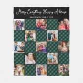 グリーンプレイドキパーソナライズされたルト13フォトコラージュ フリースブランケット (正面)