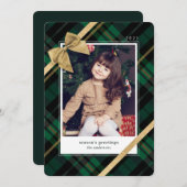 グリーンプレイドギフト包まれた&金ゴールドボウプレゼントフォト シーズンカード (正面/裏面)