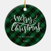 グリーンプレイドクリスマススクリプトフォトオーナメント セラミックオーナメント (裏面)
