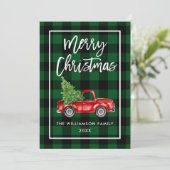 グリーンプレイドクリスマストラックヴィンテージブラシスクリプト シーズンカード (スタンド正面)