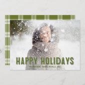 グリーンプレイドクリスマスハッピーホリデーズフォトカード シーズンカード (正面/裏面)
