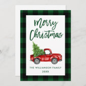 グリーンプレイドクリスマスブラシスクリプトヴィンテージトラック シーズンカード (正面/裏面)