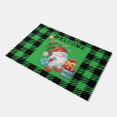 グリーンプレイドクリスマス格言形式 ドアマット (アングル)