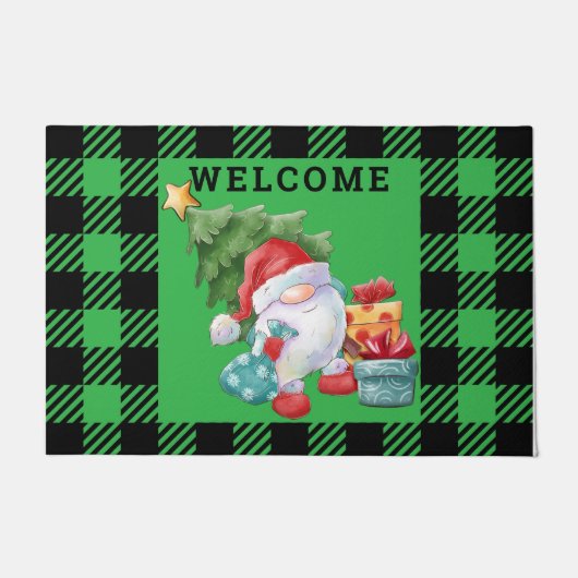 グリーンプレイドクリスマス格言形式 ドアマット (正面)
