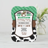 グリーンプレイドコウィドカウボーイ誕生日招待状 招待状 (スタンド正面)