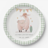 グリーンプレイドサボホラマニーエージ誕生日 ペーパープレート (正面)