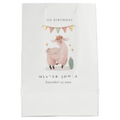 グリーンプレイドサボホラマニーエージ誕生日 ミディアムペーパーバッグ (裏面)