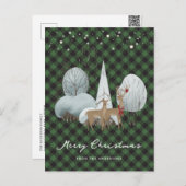 グリーンプレイドスターズトナカイのメリークリスマス シーズンポストカード (正面/裏面)