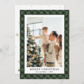 グリーンプレイドスノーフォトメリークリスマスカード シーズンカード (正面/裏面)