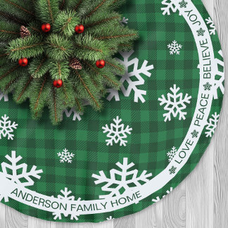 グリーンプレイドスノーフレークフェスティバルワーズクリスマス ブラッシュドポリエステルツリースカート