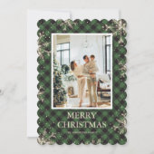 グリーンプレイドスノーフレーク写真メリークリスマス シーズンカード (正面)