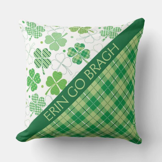 グリーンプレイドタータンチェックとシャムロック クッション (正面)